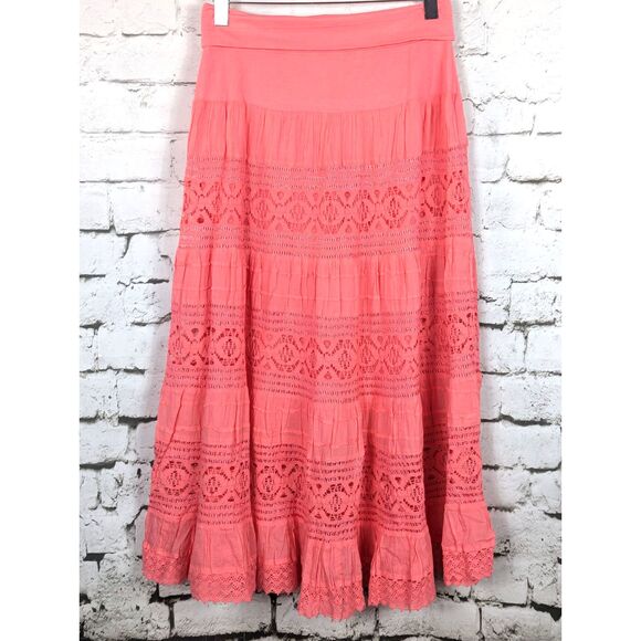 Crochet Cotton Tiered Maxi Peasant Broom Skirt Boho Hippie Festival Size Large - Picture 1 of 5